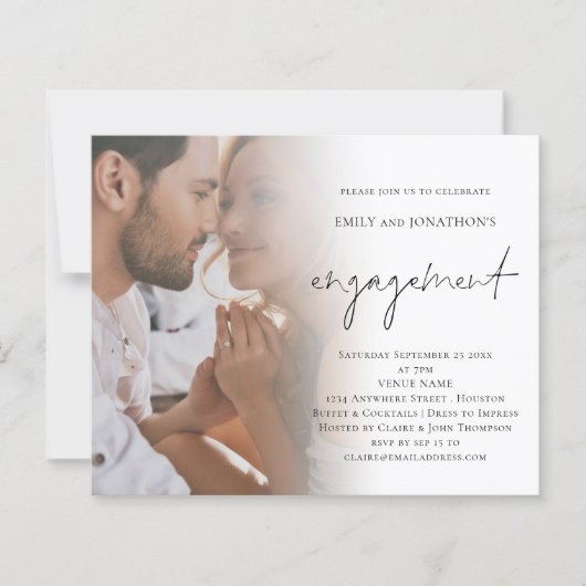 予算スクリプトフォトQRコード婚約招待状 (正面)