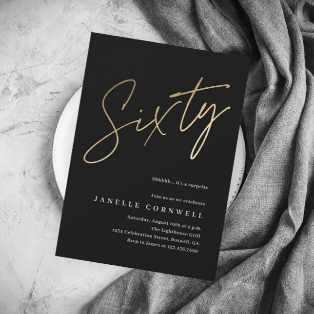 予算スクリプトブラック金ゴールド60番目の誕生日招待状 (クリエイターアップロード済み)