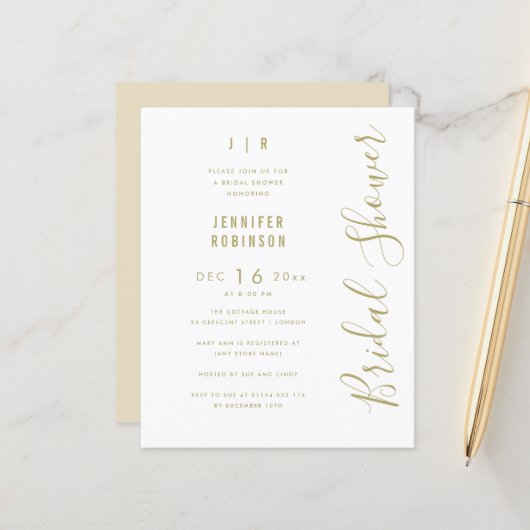 予算スクリプトモダンブライダルシャワー白 (正面/裏面インサイチュ)