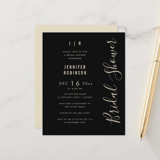 予算スクリプトモダンブライダルシャワー黒 (正面/裏面インサイチュ)