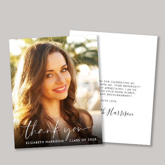 予算スクリプト写真の卒業サンキューカード