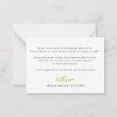 予算スクリプト写真ベビーシャワー感謝していユー ノートカード (裏面)