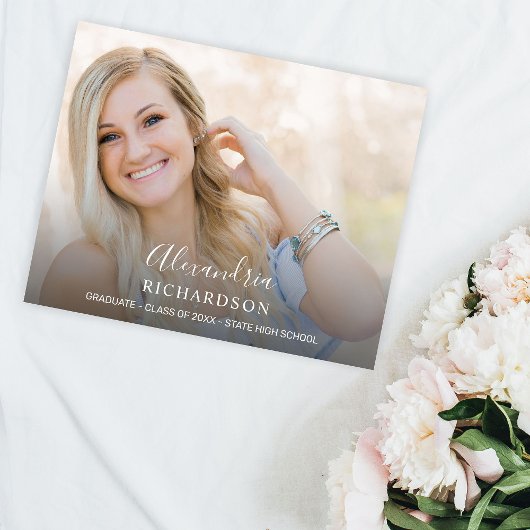 予算スクリプト名モダン写真卒業のお知らせ チラシ