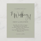 予算スクリプト淡い色のセージ緑結婚式招待状 (正面)