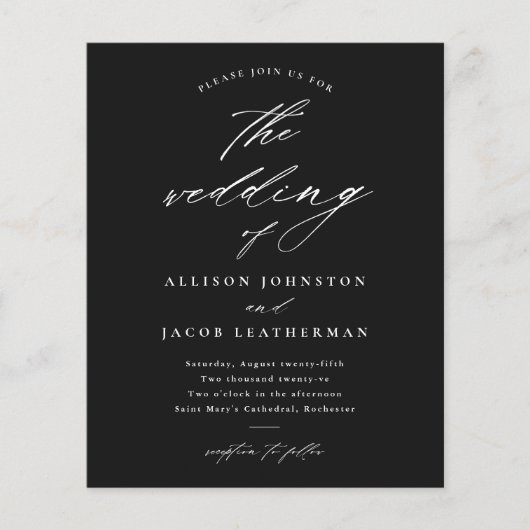 予算スクリプト白黒結婚式招待状 (正面)