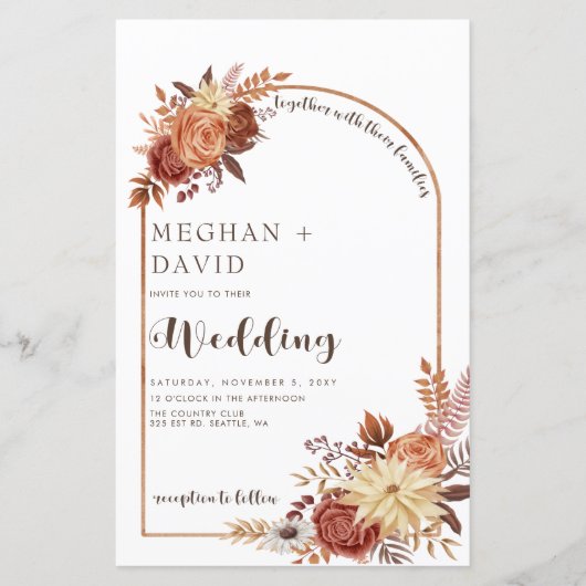 予算スクリプト秋アーチ結婚式招待状 (正面)