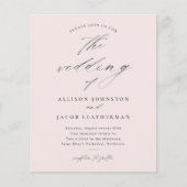 予算スクリプト赤面ピンク結婚式招待状 (正面)