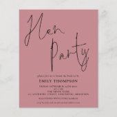 予算スクリプトHenパーティーほこりっぽいバラ招待状 (正面)