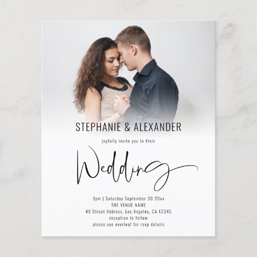 予算スクリプトQRコードフォトオーバーレイ結婚式の招待 (正面)