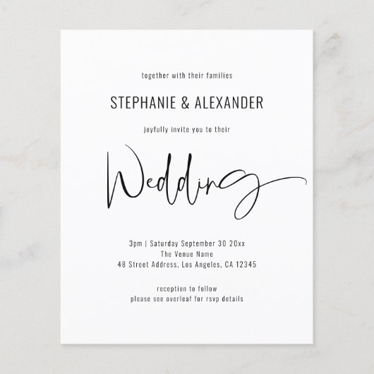 予算スクリプトQRコード白黒結婚式の招待 (正面)