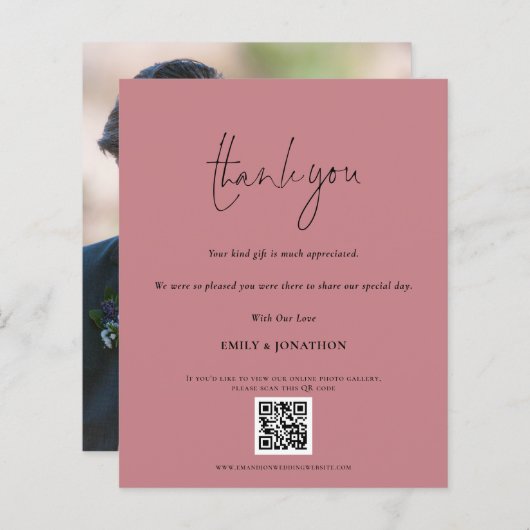 予算スクリプトQRコード結婚のフォトピンク感謝していク (正面/裏面)