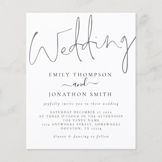 予算スクリプモダントのホワイトグレー結婚式招待状 (正面)