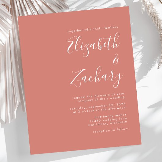 予算スクリプモダントテラコッタ結婚式招待状