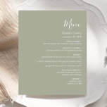 予算スクリプモダントSage Greenのメ結婚ニュー<br><div class="desc">このシンプルメ結婚ニューは緑の中に白い文字を置いている。手書き書に「メニュー」というスタイリッシュ言葉が現れる。sans serifフォントのメニュ結婚ー詳細と一緒に、スクリプトと斜体でカップルの名前と日付を追加する。反対側はセージグリーンのマッチングシ無地のードである。</div>