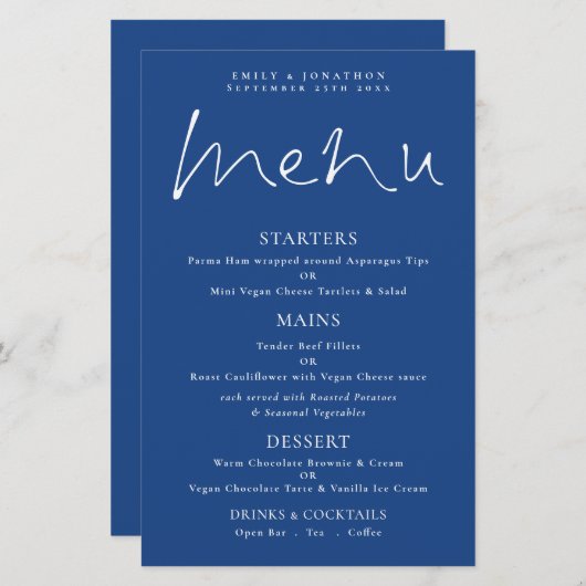 予算スタイリッシュスクリプト白結婚色のメニュー (正面/裏面)