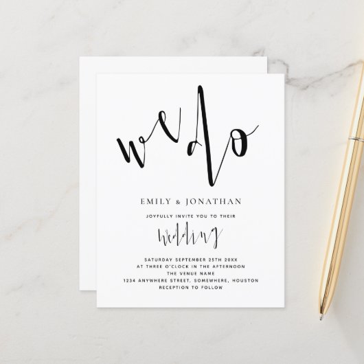 予算スタイリッシュスクリプトWe Do結婚式招待状 (正面/裏面インサイチュ)