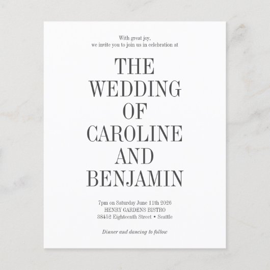 予算スタイリッシュトレンディークラシック結婚式招待状 (正面)