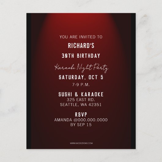 予算ステージカラオケナイトパーティの招待状 (裏面)