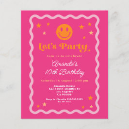 予算スマイル顔ピンクオレンジガール誕生日招待状