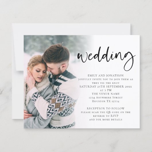 予算スモダンクリプト写真QRコード結婚式の招待 (正面)