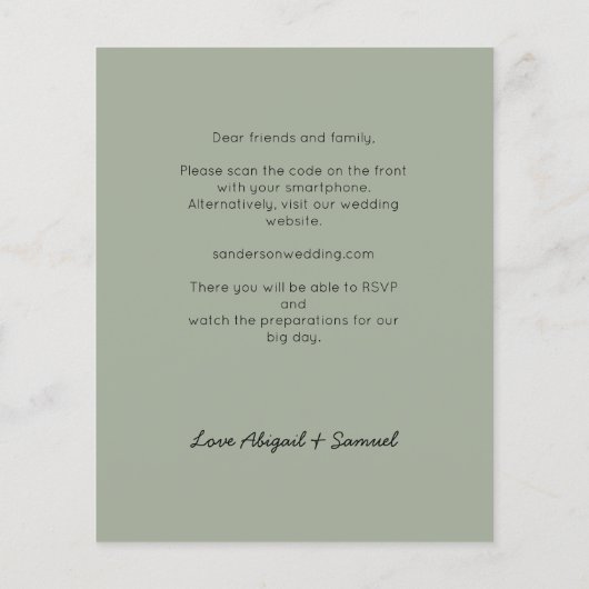 予算セージQRコードすべて1つの結婚式招待状 (裏面)