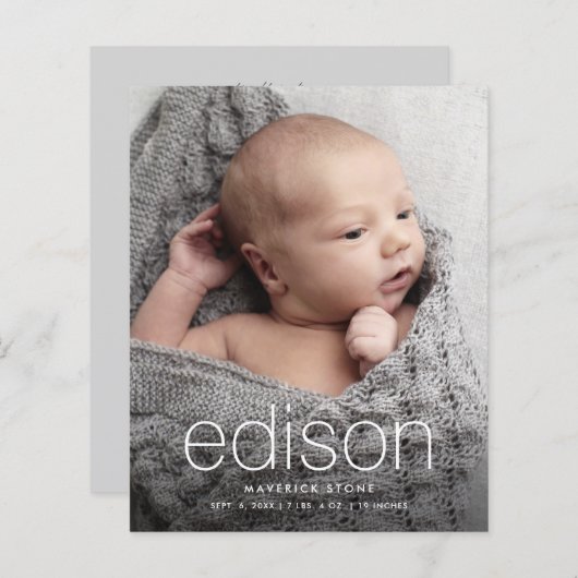 予算タイプのベビー写真の誕生のお知らせ (正面/裏面)