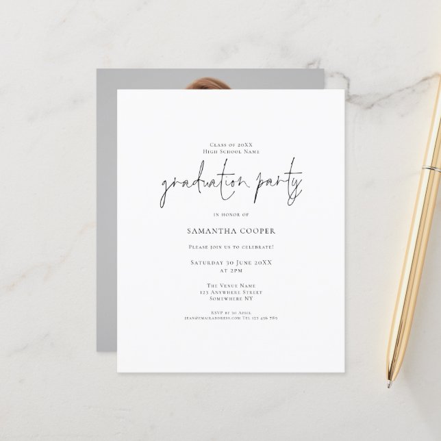 予算タイポグラフィフォトグラードパーティの招待状 (正面/裏面インサイチュ)