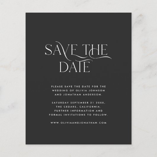 予算タイポグラフィモダンの結婚写真 (裏面)