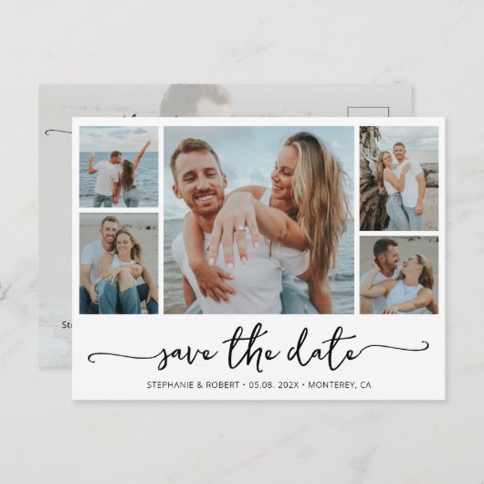 予算タイポグラフィ写真ウェディング日付の保存 インビテーションポストカード (正面/裏面)