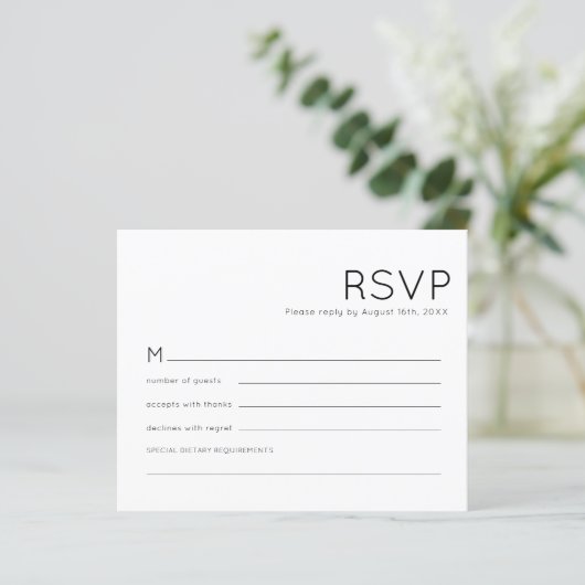予算タイポグラフィ白黒結婚式RSVP (スタンド正面)