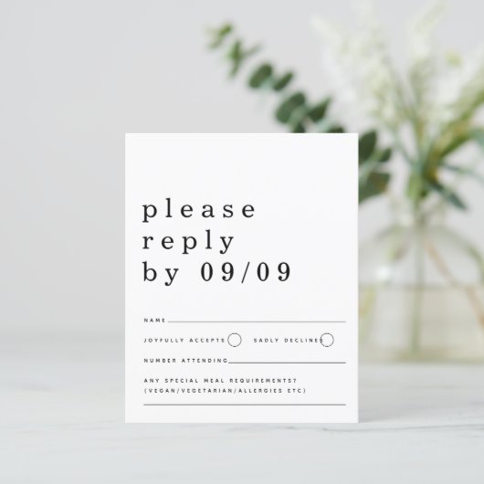 予算タイポグラフィ白黒結婚式RSVP (スタンド正面)