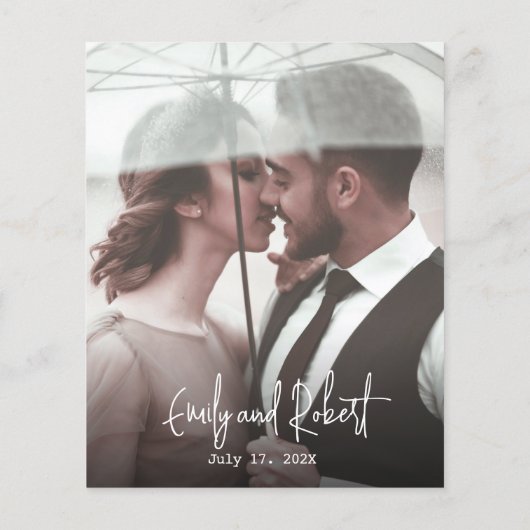 予算タイポグラフィ結婚の感謝フォトカード (裏面)