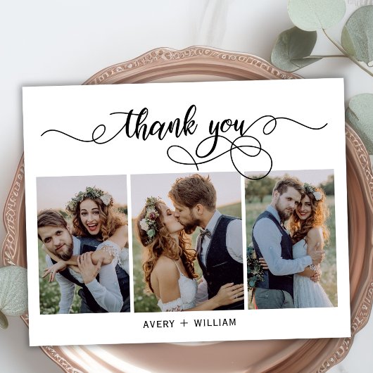 予算タイポグラフィ3写真結婚のサンキューカード