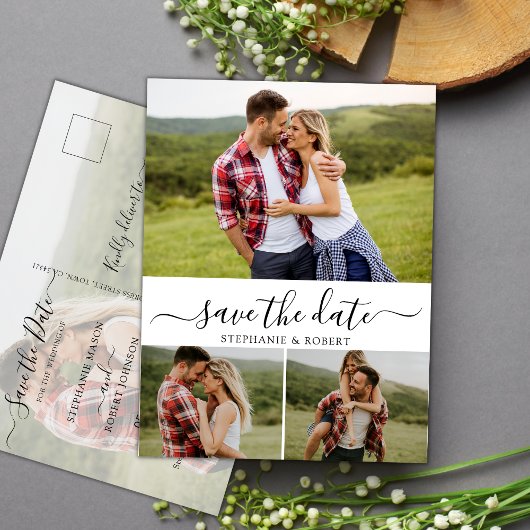 予算タイポグラフィ3 Photo Collage日付の保存 案内ポストカード