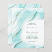 予算ターコイズ金ゴールド集計結婚式招待状 (正面/裏面)