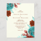 予算ターコイズ錆びアイボリーフローラ結婚式の招待 (正面)