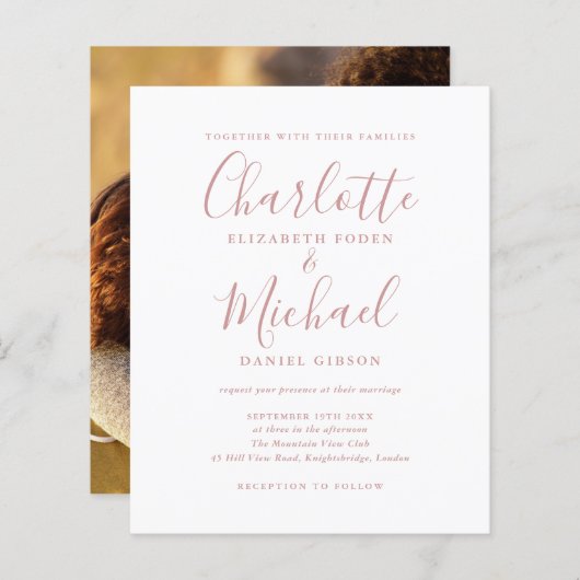 予算ダスティバラス結婚クリプトの写真招待状 (正面/裏面)