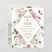 予算ダスティピンクのローズフローラ写真の保存日付 (正面/裏面)