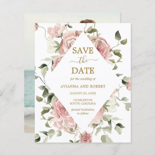 予算ダスティピンクのローズフローラ写真の保存日付 (正面/裏面)