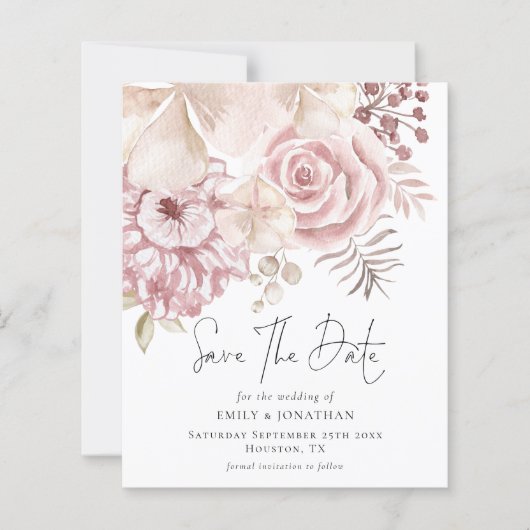 予算ダスティピンク花模様QRコード日付の保存 (正面)