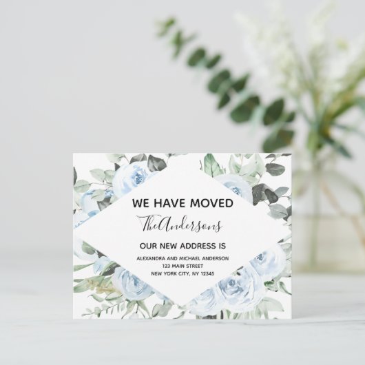 予算ダスティブルーフローラの引越し発表 ポストカード (スタンド正面)