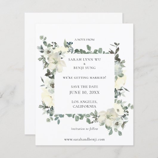 予算ダスティブルー&ホワイトフローラ保存日付 (正面/裏面)