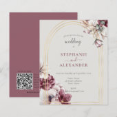 予算ダスティプラムフローラ結婚のQRコード招待状 (正面/裏面)