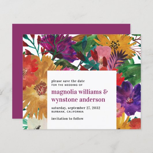 予算ダークピンクはっきりしたフローラ結婚式の日付を保存 (正面/裏面)