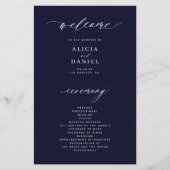 予算ダークミッドナイトブルーエレガントな結婚式プログラム (正面)