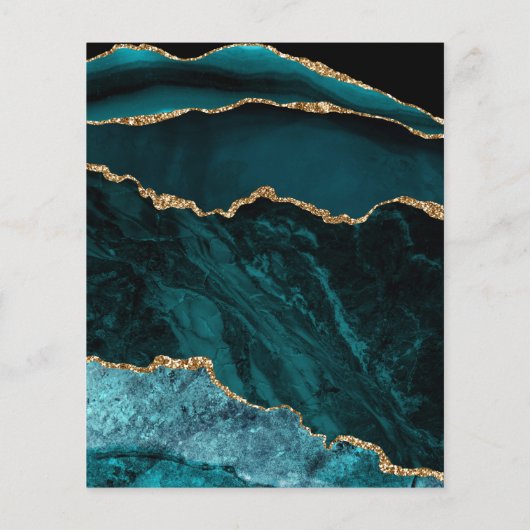 予算ティール（緑がかった色）と金ゴールド集計結婚式招待状 チラシ (裏面)