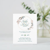 予算ティール（緑がかった色）オレンジ葉色結婚式招待状 (スタンド正面)