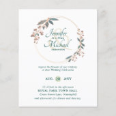 予算ティール（緑がかった色）オレンジ葉色結婚式招待状 (正面)