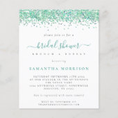 予算ティール(緑がかった色)グリッターブライダルシャワー招待 (正面)
