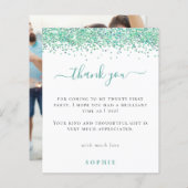 予算ティール(緑がかった色)グリッター写真21stパーティーありがとう (正面/裏面)